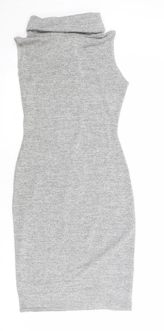 Miss Glitz Womens Grey Polyester Shift Size S Roll Neck Pullover - Size S-M