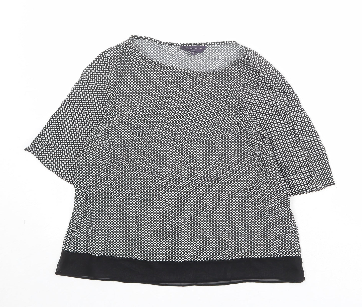 Marks and Spencer Womens Black Polka Dot Viscose Basic Blouse Size 12 Round Neck
