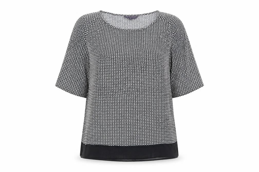 Marks and Spencer Womens Black Polka Dot Viscose Basic Blouse Size 12 Round Neck