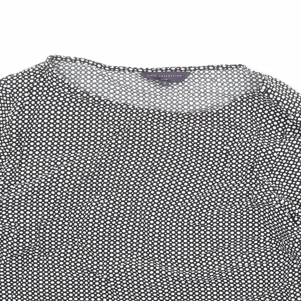 Marks and Spencer Womens Black Polka Dot Viscose Basic Blouse Size 12 Round Neck
