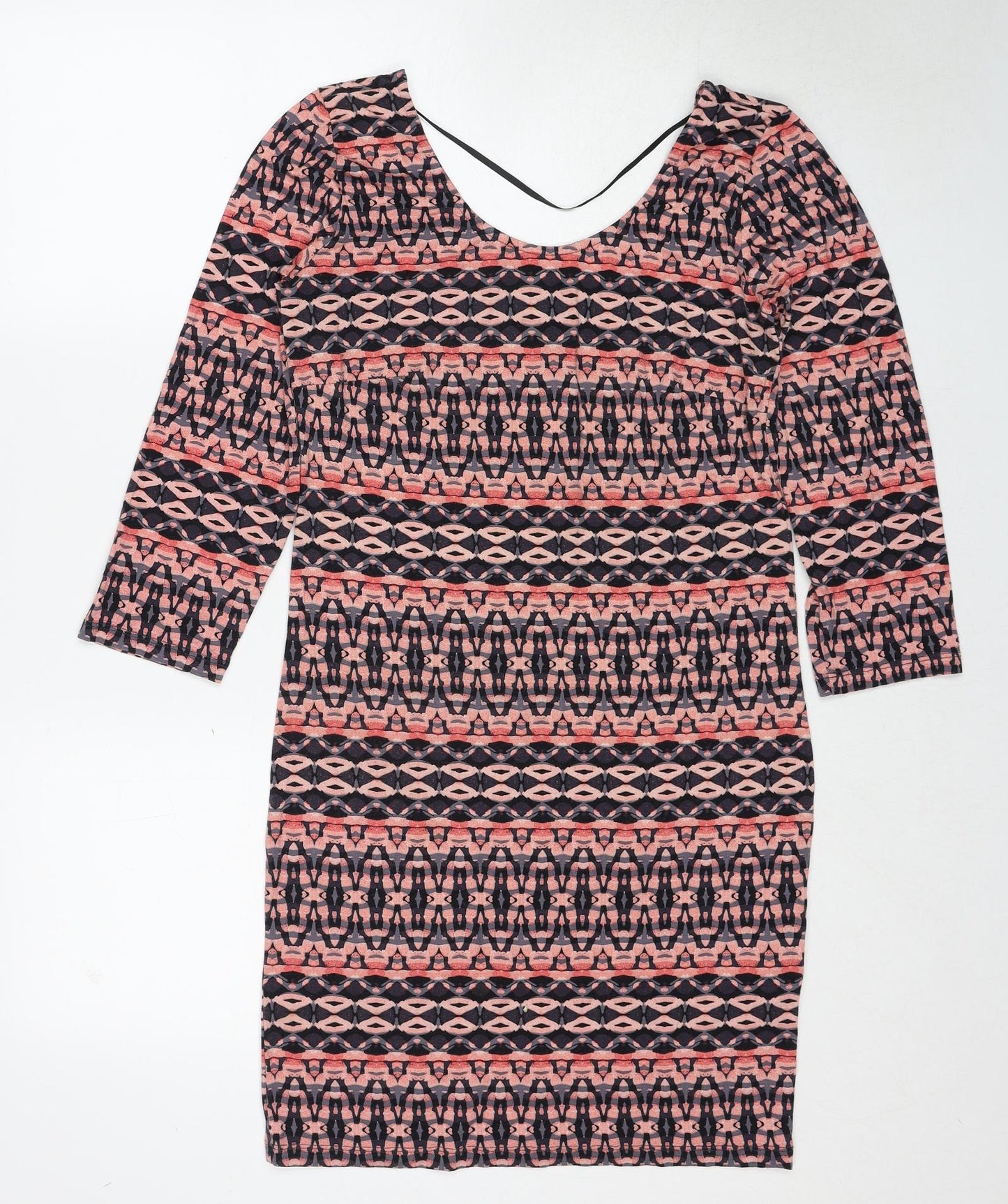 VERO MODA Womens Multicoloured Geometric Viscose Mini Size L Round Neck Pullover