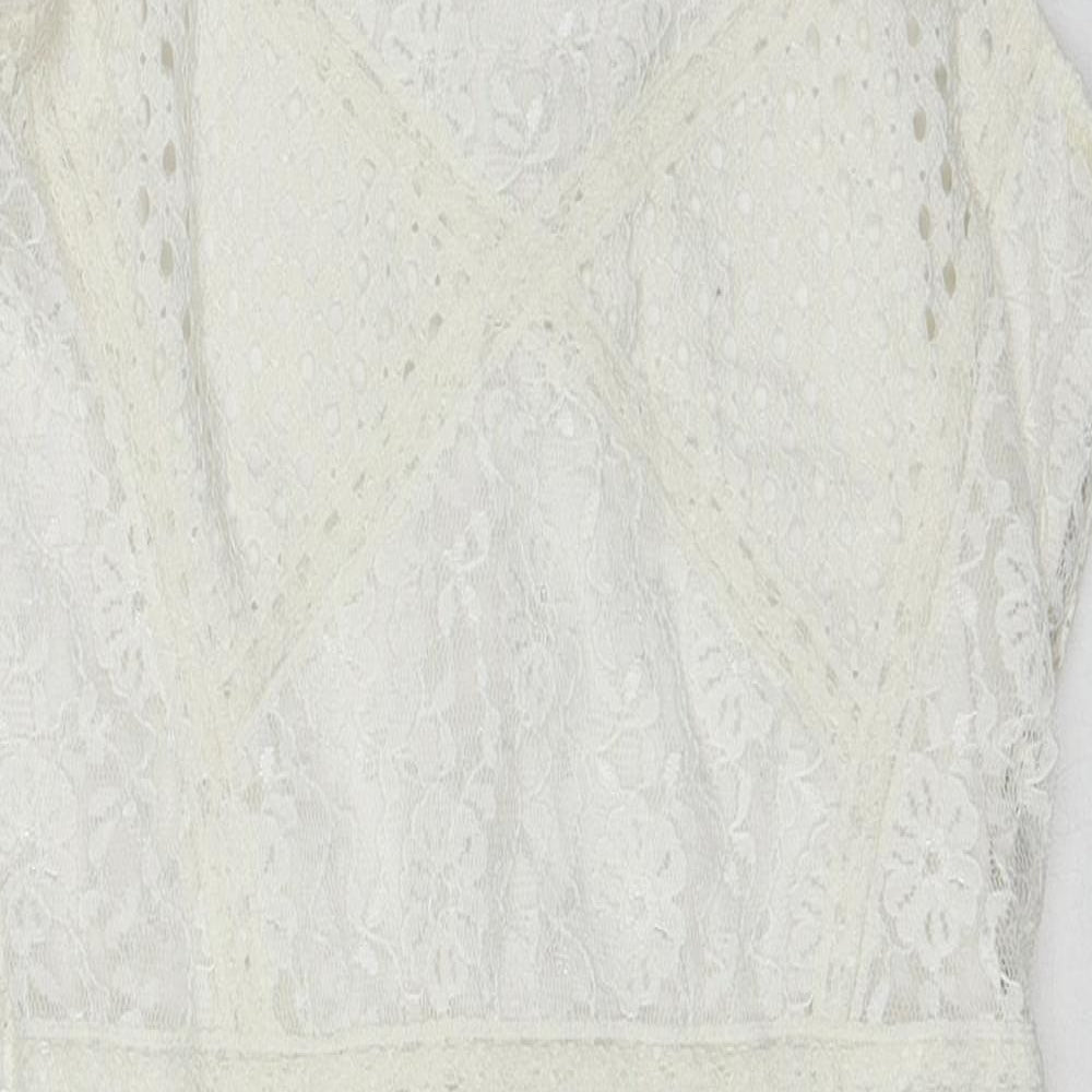 Topshop Womens White Geometric Polyamide Slip Dress Size 8 Square Neck Zip