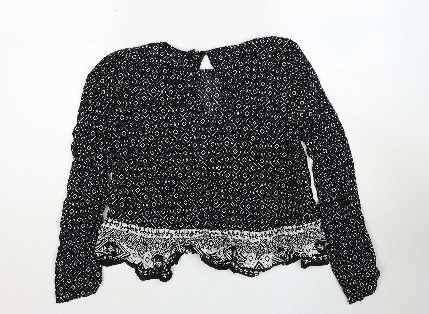 H&M Womens Black Geometric Viscose Basic Blouse Size 10 Round Neck