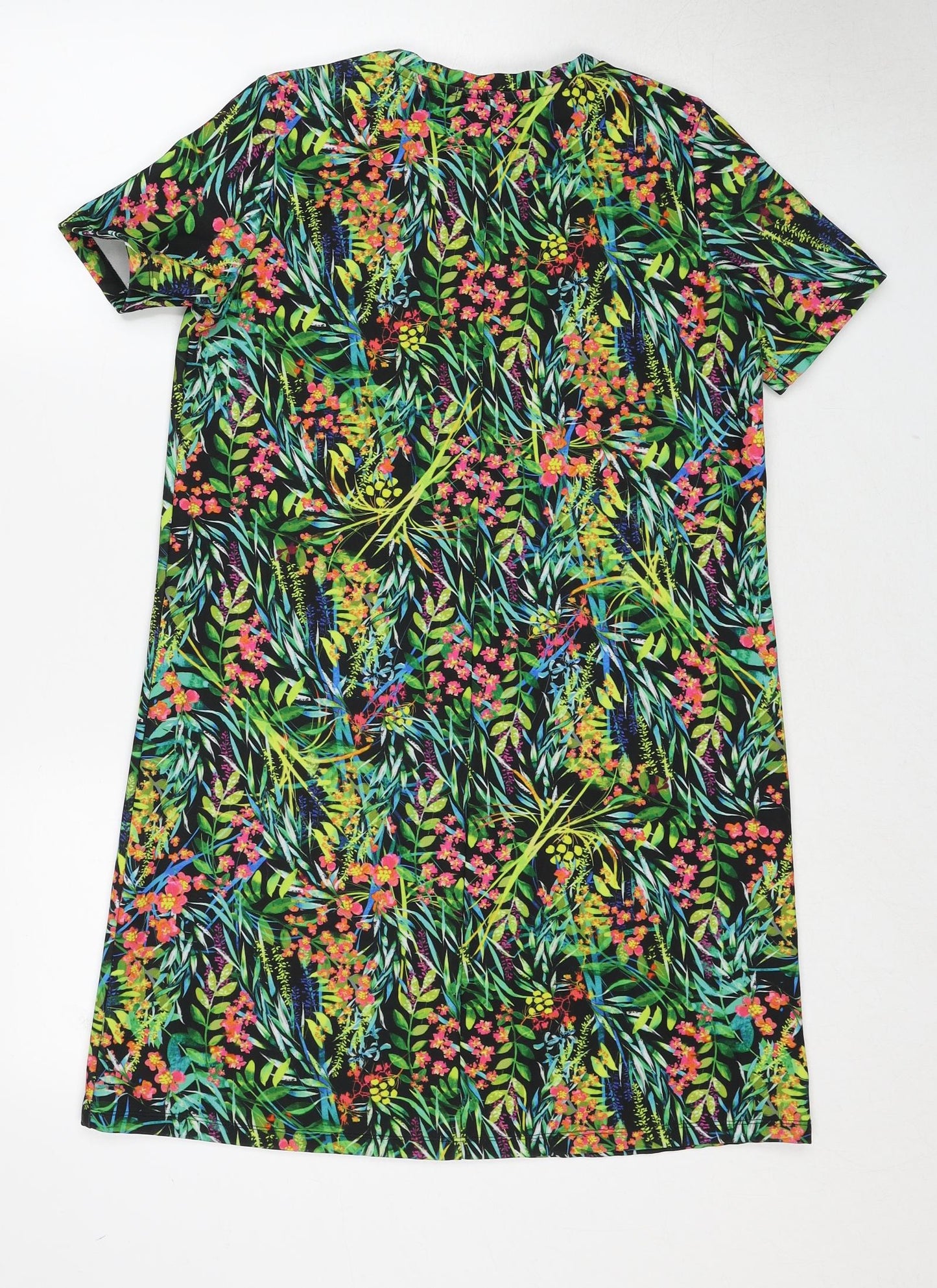 Zara Womens Green Floral Polyester T-Shirt Dress Size S Round Neck Pullover