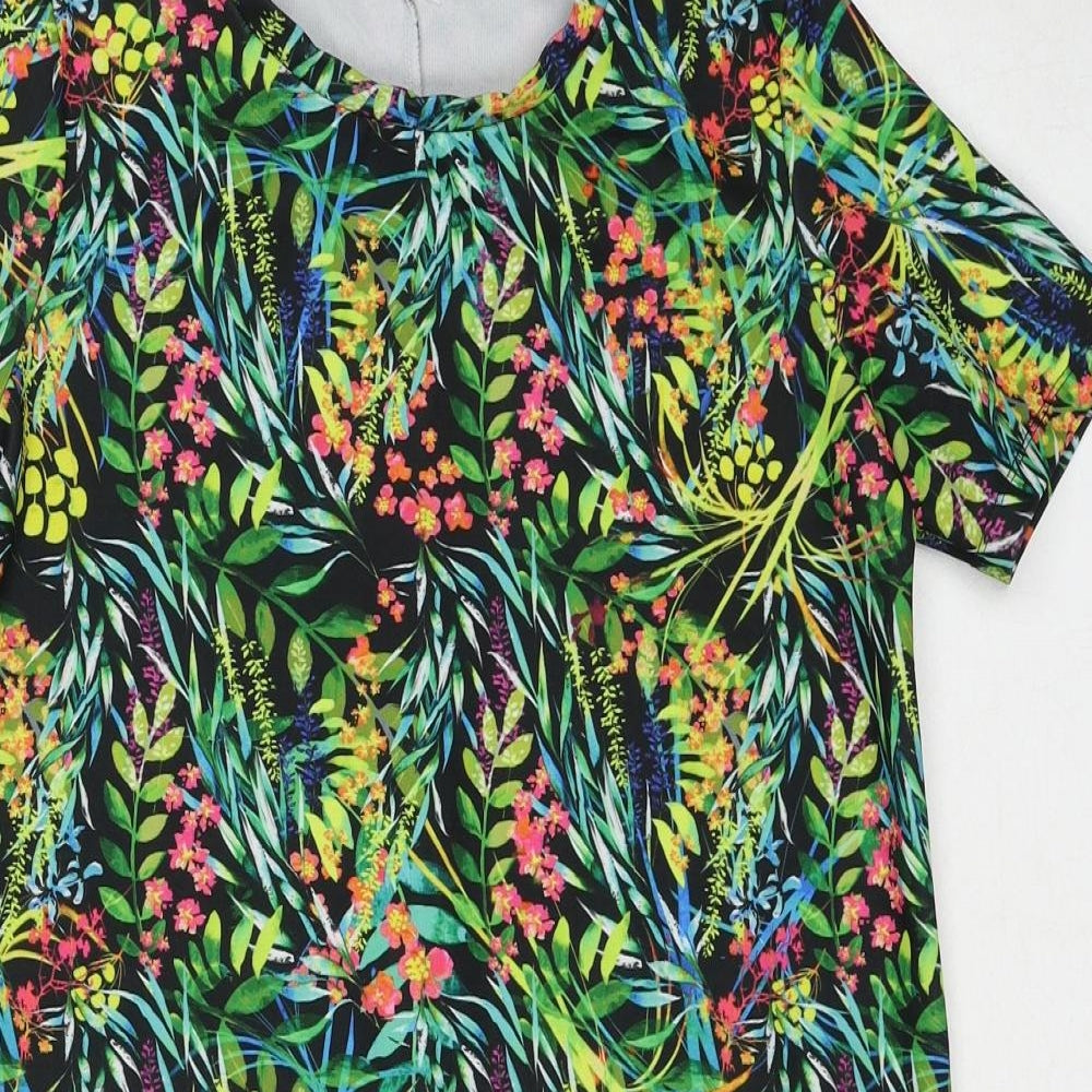 Zara Womens Green Floral Polyester T-Shirt Dress Size S Round Neck Pullover