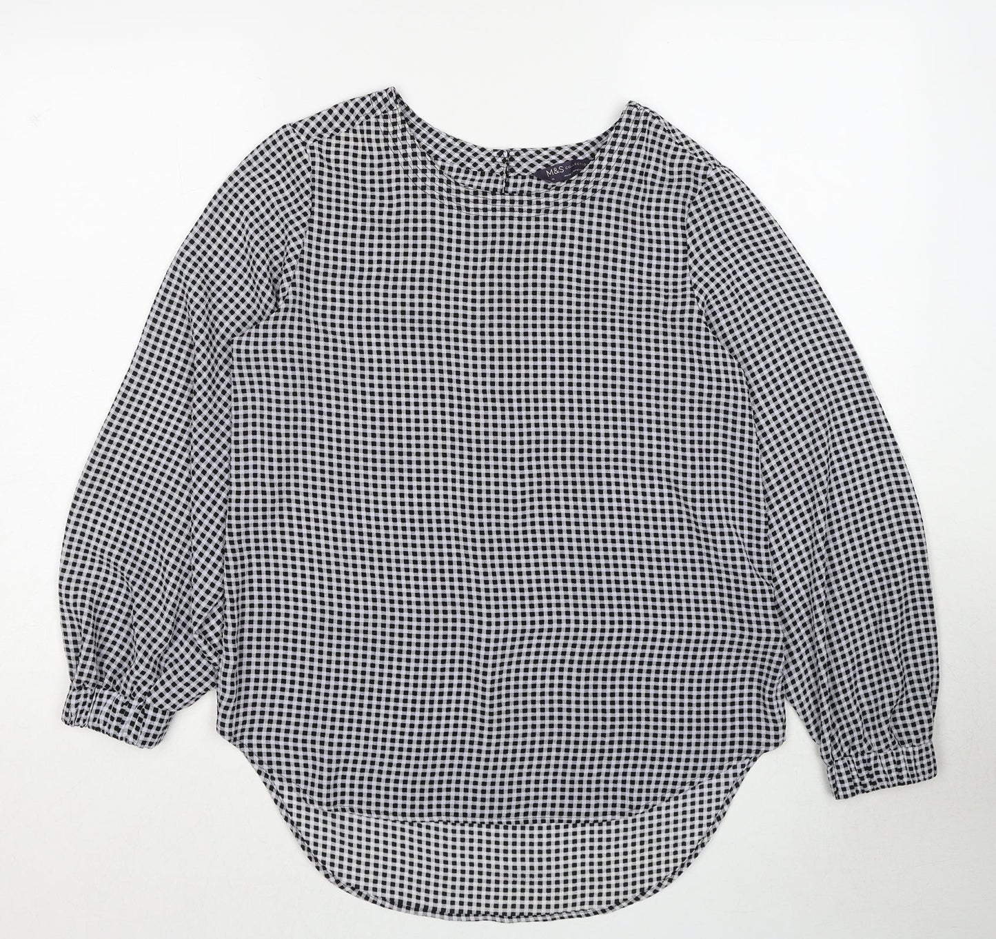 Marks and Spencer Womens Black Geometric Polyester Basic Blouse Size 10 Round Neck