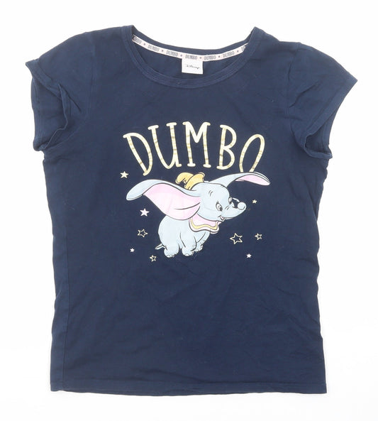 Disney Womens Blue Cotton Basic T-Shirt Size 6 Round Neck - Dumbo