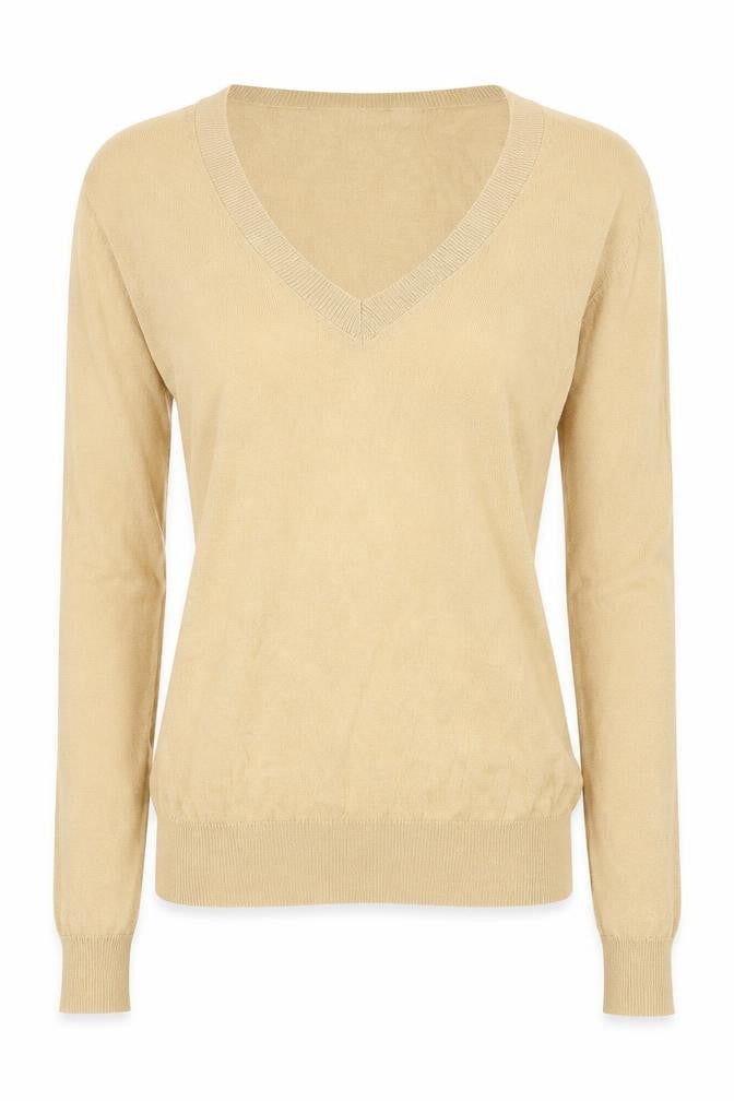 Zara Womens Beige V-Neck Modal Pullover Jumper Size S