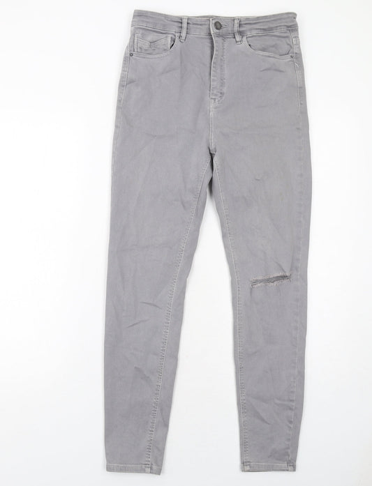 Stradivarius Womens Grey Cotton Skinny Jeans Size 12 Regular Zip