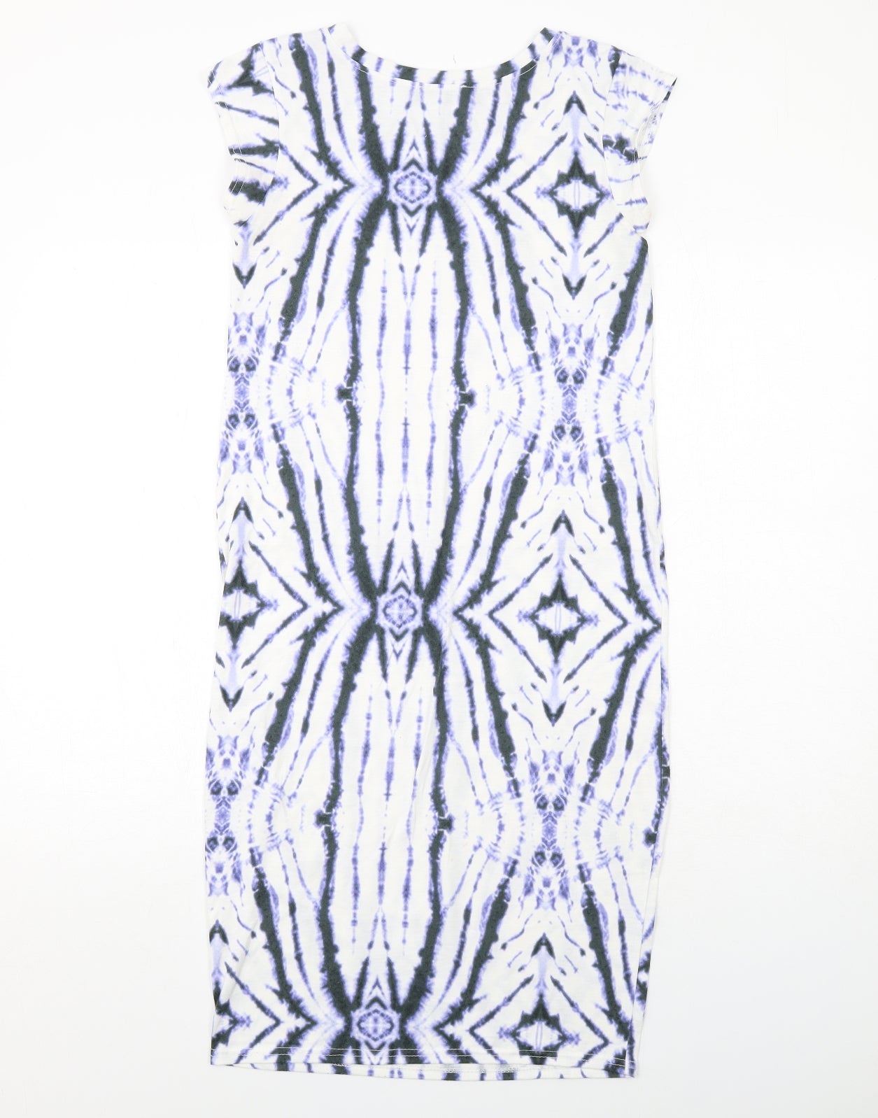 River Island Womens White Geometric Polyester A-Line Size 8 Round Neck Pullover