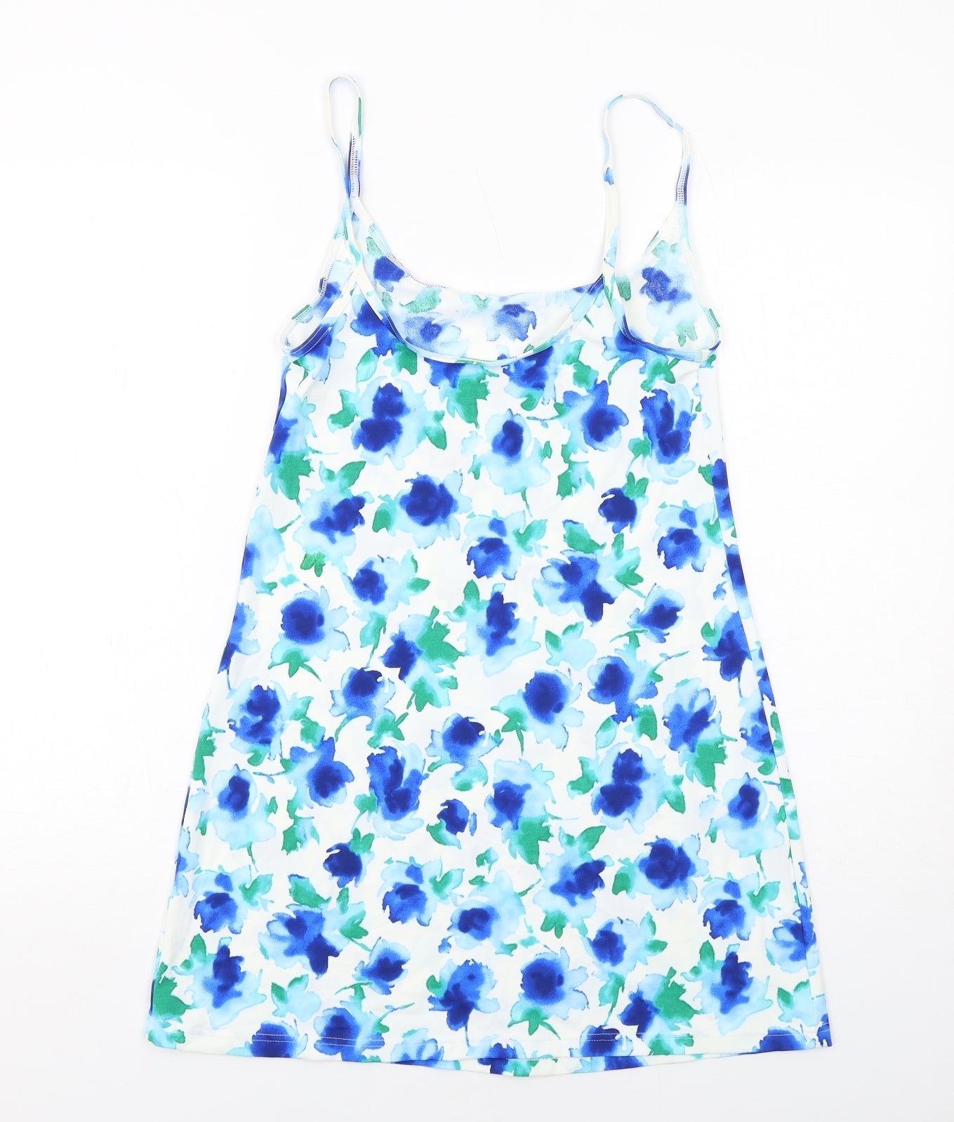 Marks and Spencer Womens Blue Floral Polyamide Tank Dress Size 10 Round Neck Pullover
