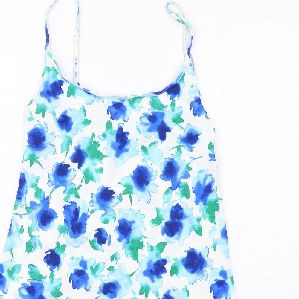 Marks and Spencer Womens Blue Floral Polyamide Tank Dress Size 10 Round Neck Pullover