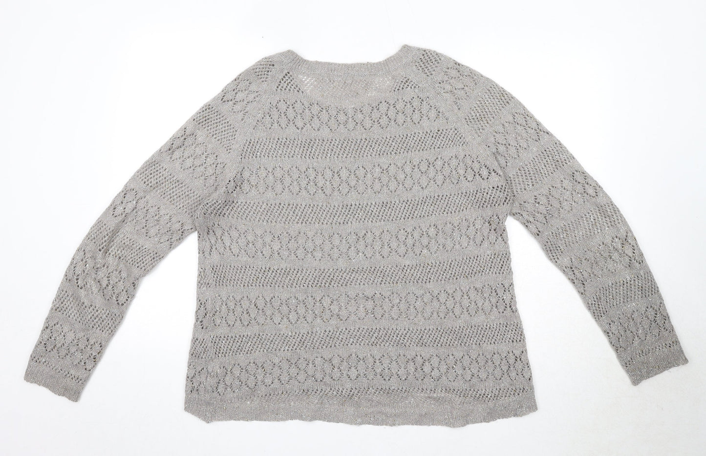 Monsoon Womens Grey Round Neck Geometric Acrylic Pullover Jumper Size L