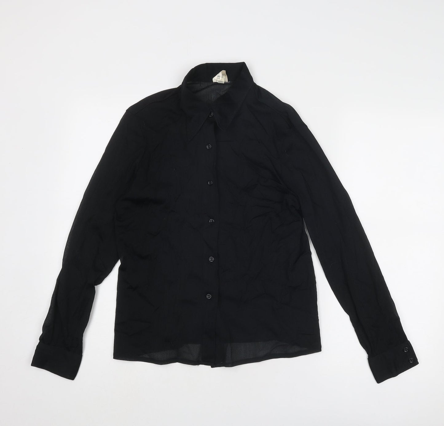 St Michael Womens Black Nylon Basic Button-Up Size 12 Collared