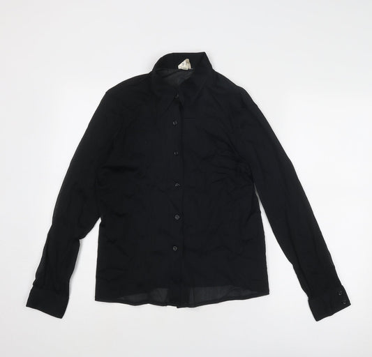 St Michael Womens Black Nylon Basic Button-Up Size 12 Collared