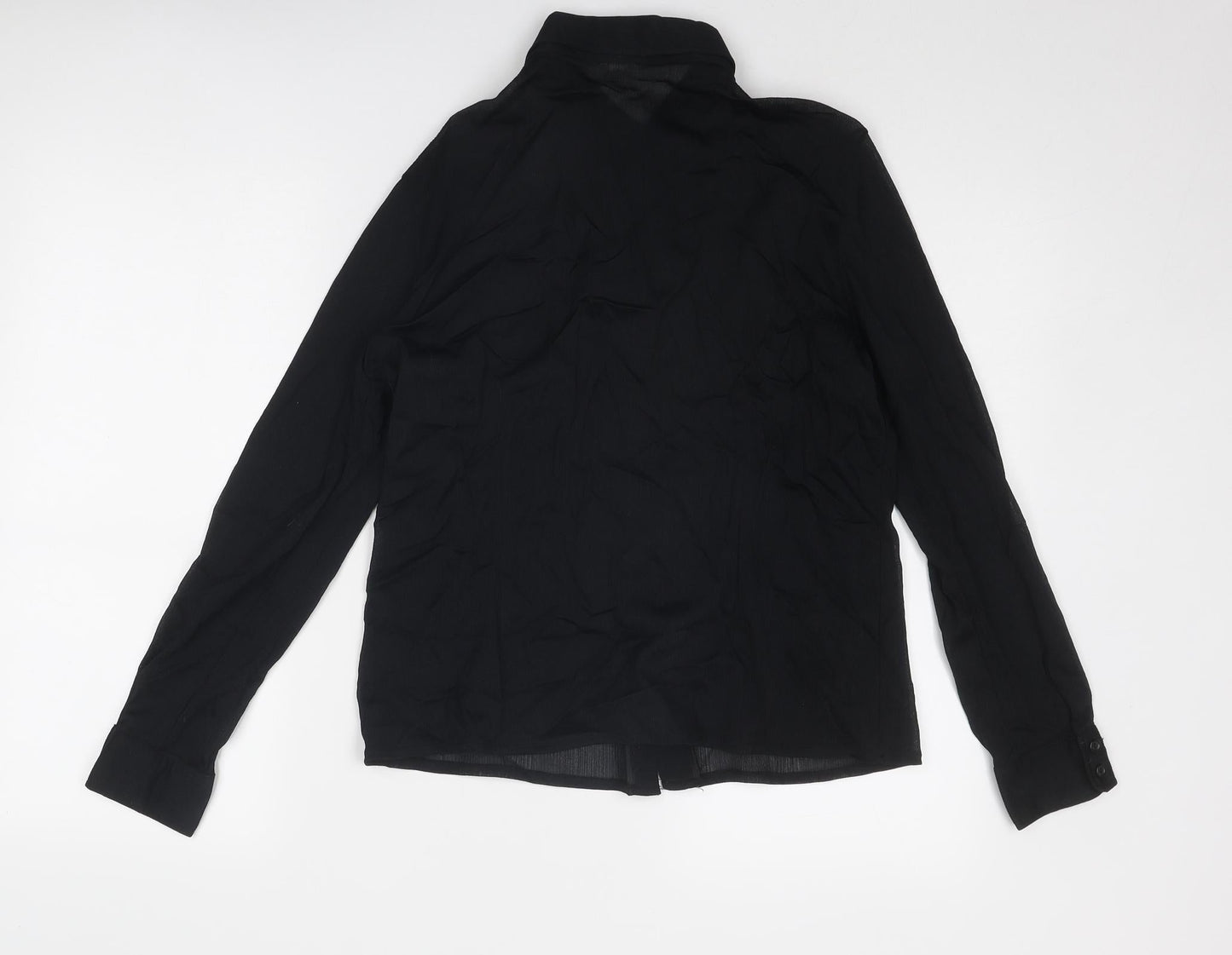 St Michael Womens Black Nylon Basic Button-Up Size 12 Collared