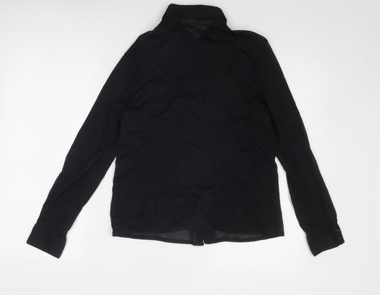 St Michael Womens Black Nylon Basic Button-Up Size 12 Collared