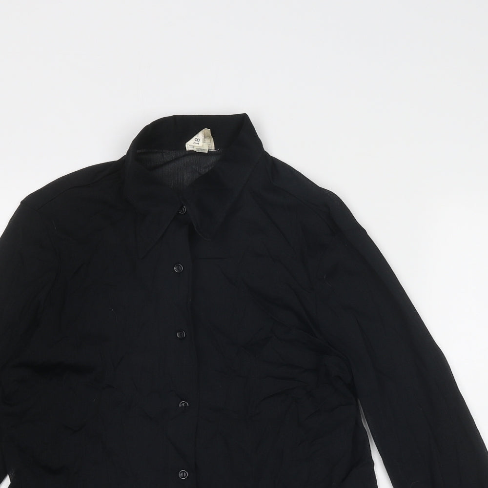 St Michael Womens Black Nylon Basic Button-Up Size 12 Collared
