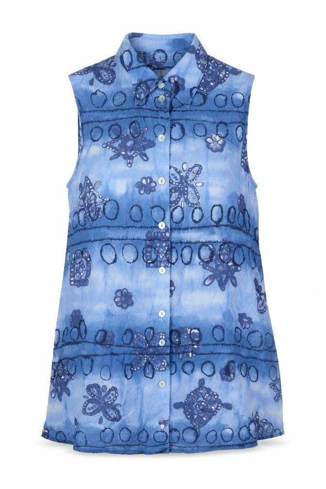 Steilmann Womens Blue Geometric Viscose Basic Button-Up Size 12 Collared