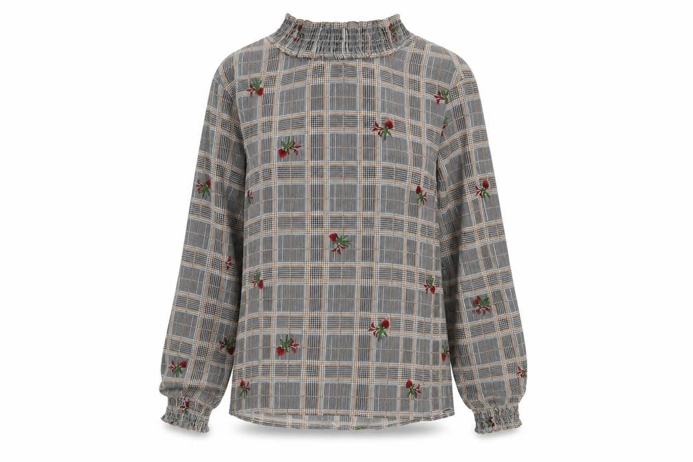 Franesa Womens Grey Check Polyester Basic Blouse Size M High Neck