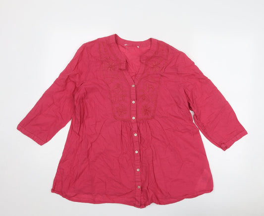 JD Williams Womens Pink Cotton Basic Button-Up Size 16 V-Neck