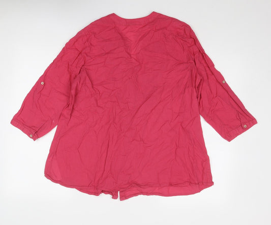 JD Williams Womens Pink Cotton Basic Button-Up Size 16 V-Neck