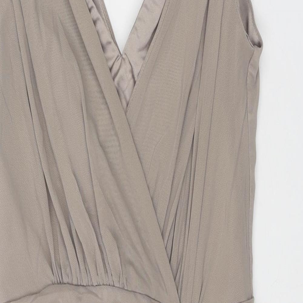 Lipsy Womens Beige Polyamide Slip Dress Size 8 V-Neck Zip