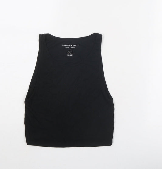 American Eagle Womens Black Viscose Basic Tank Size S Round Neck