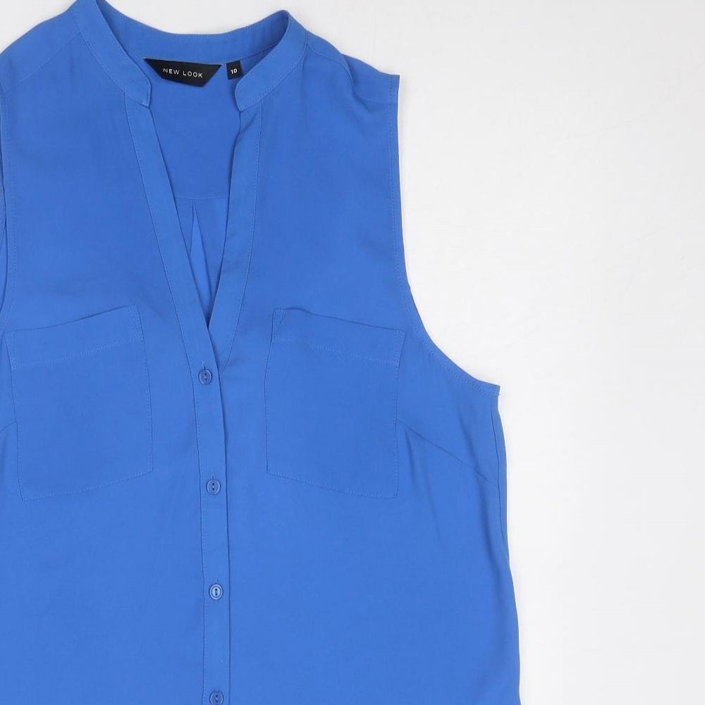 New Look Womens Blue Polyester Basic Button-Up Size 10 V-Neck