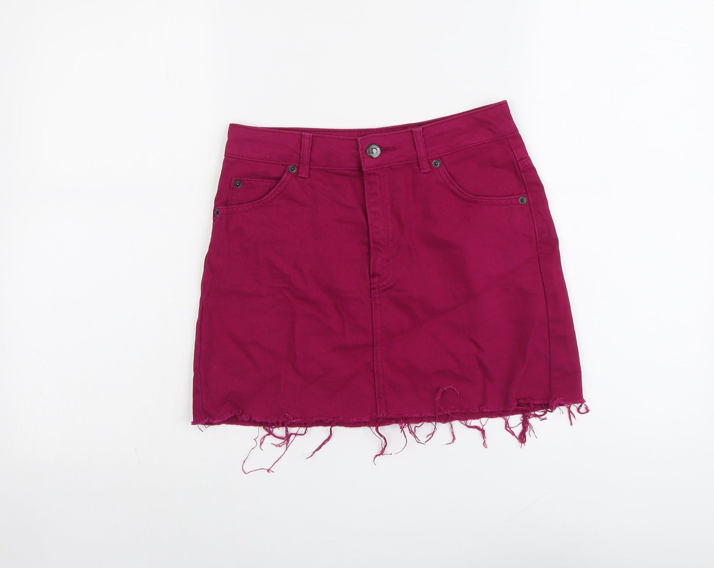 Topshop Womens Purple Cotton Mini Skirt Size 6 Button