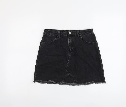 Miss Selfridge Womens Grey Cotton A-Line Skirt Size 10 Button