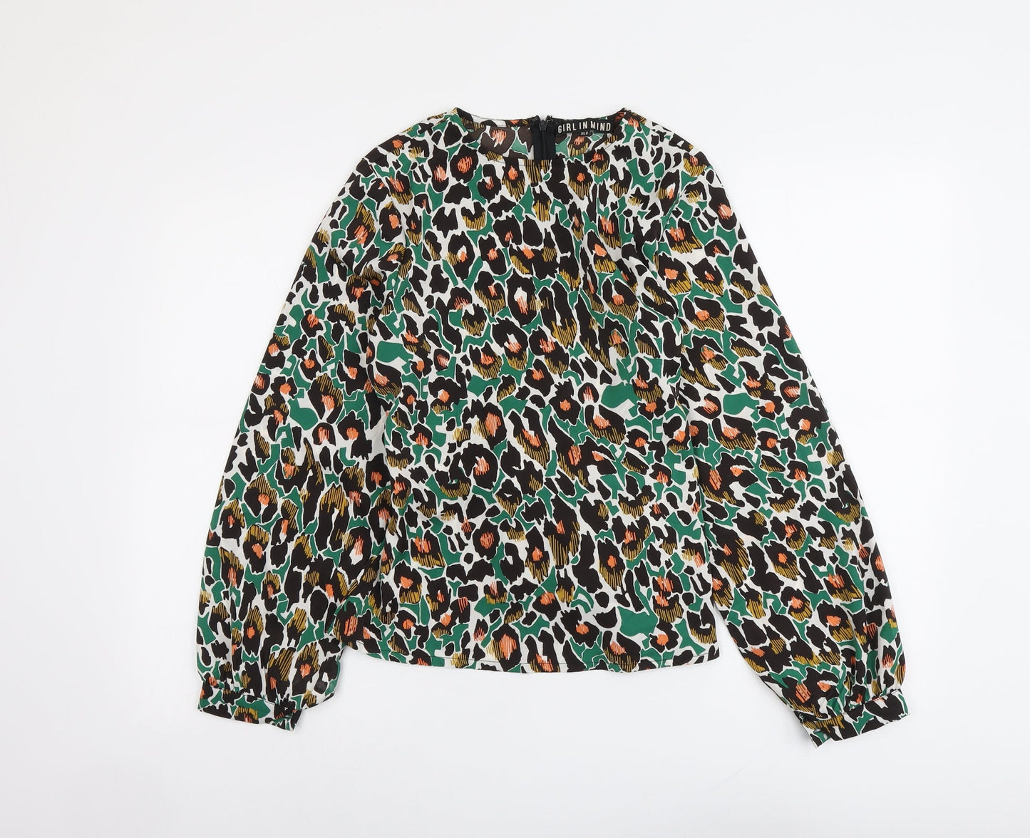 Girl in Mind Womens Multicoloured Animal Print Polyester Basic Blouse Size 8 Boat Neck