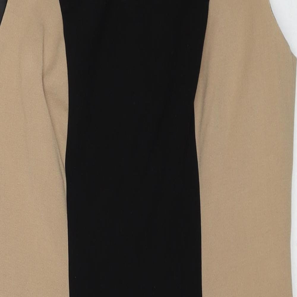 New Look Womens Black Colourblock Polyester Shift Size 12 Round Neck Zip