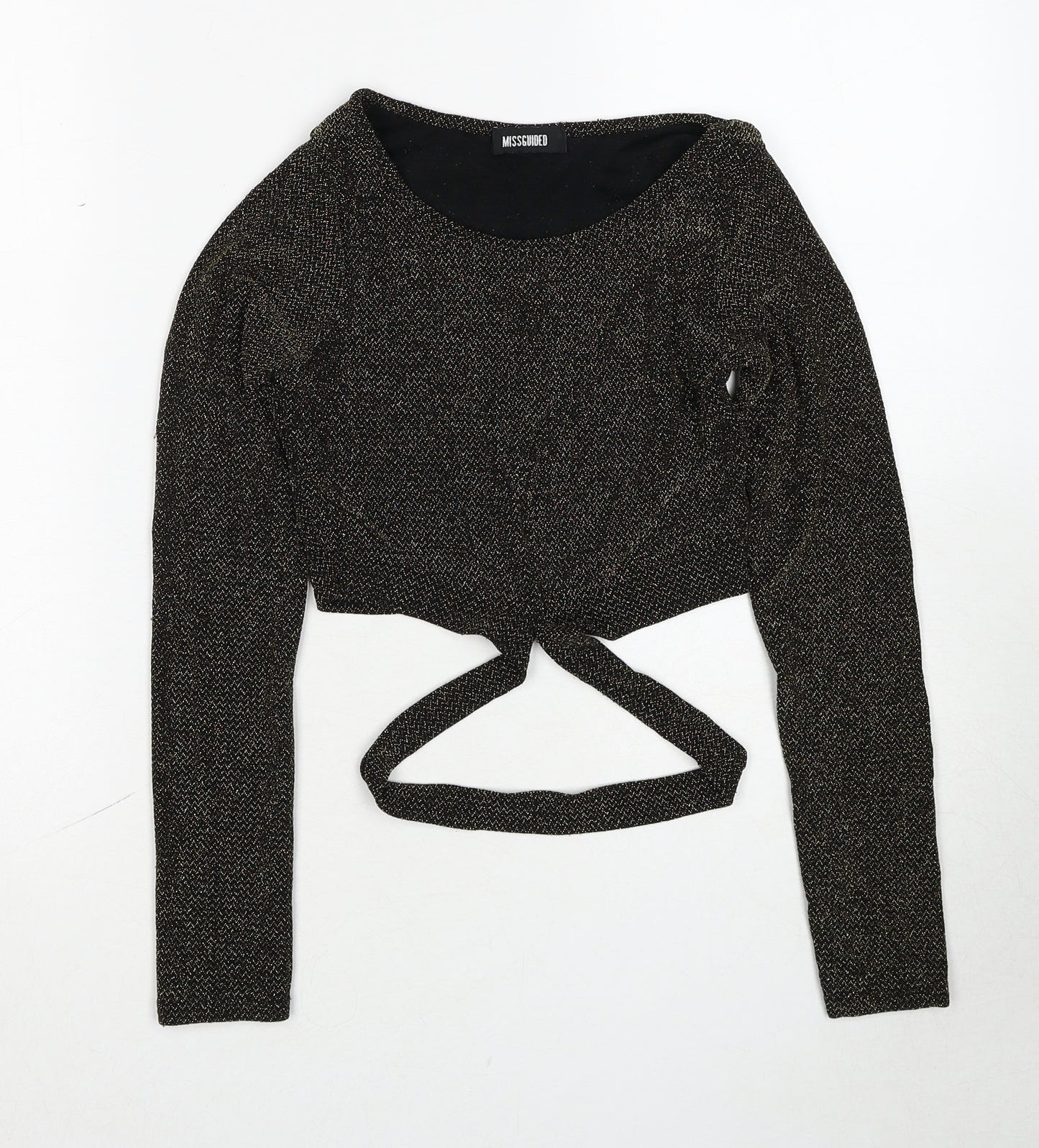 Missguided Womens Gold Round Neck Geometric Polyester Pullover Jumper Size 8