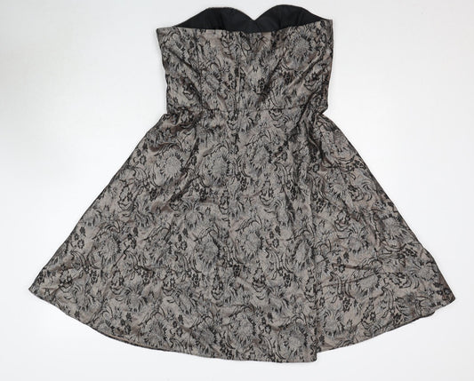 A Wear Womens Brown Floral Polyester Fit & Flare Size 14 Sweetheart Zip