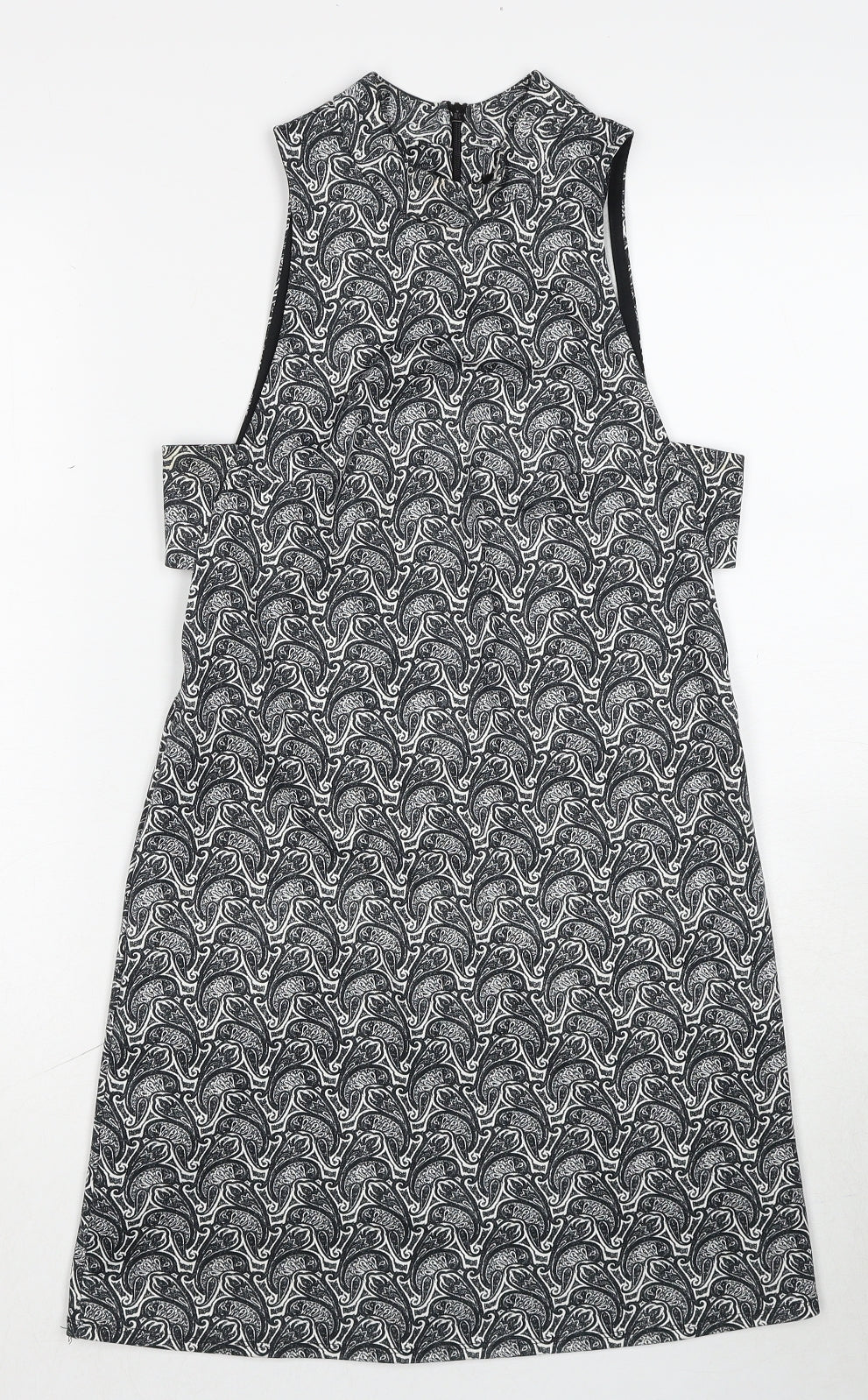 Topshop Womens Black Geometric Polyester A-Line Size 8 Round Neck Zip