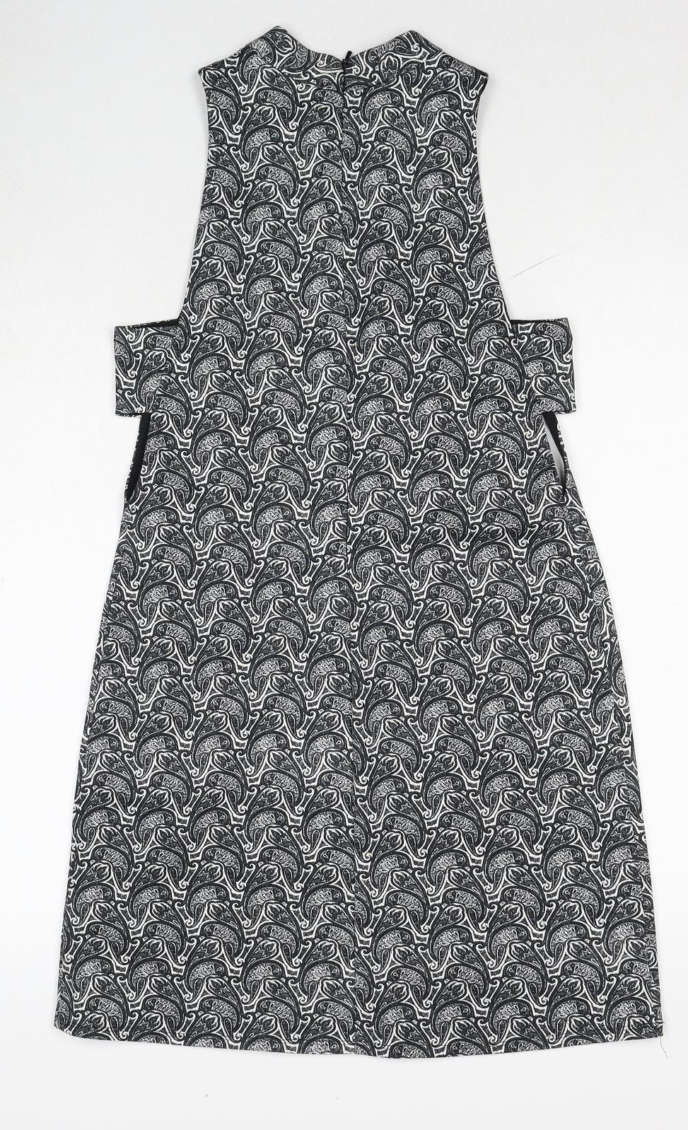 Topshop Womens Black Geometric Polyester A-Line Size 8 Round Neck Zip