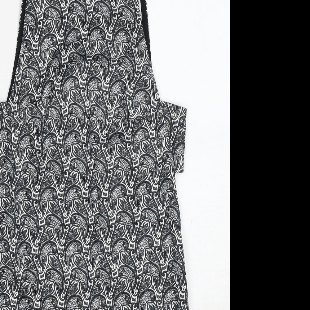Topshop Womens Black Geometric Polyester A-Line Size 8 Round Neck Zip