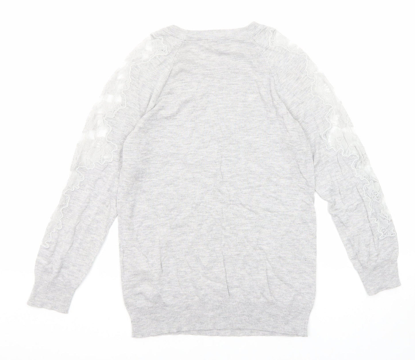 Warehouse Womens Grey Round Neck Polyamide Pullover Jumper Size 8 - Lace Details