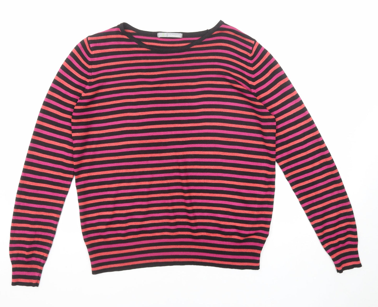 Marks and Spencer Womens Multicoloured Round Neck Striped Acrylic Pullover Jumper Size 14