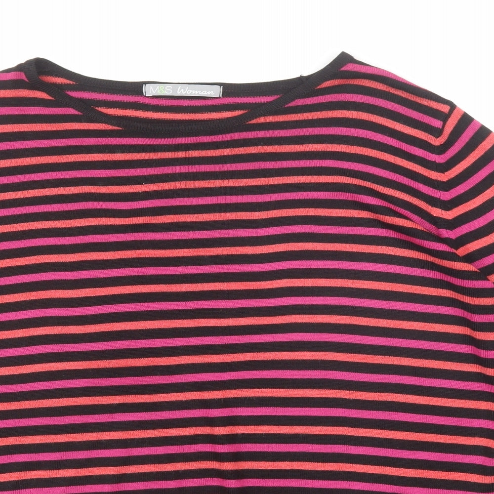 Marks and Spencer Womens Multicoloured Round Neck Striped Acrylic Pullover Jumper Size 14