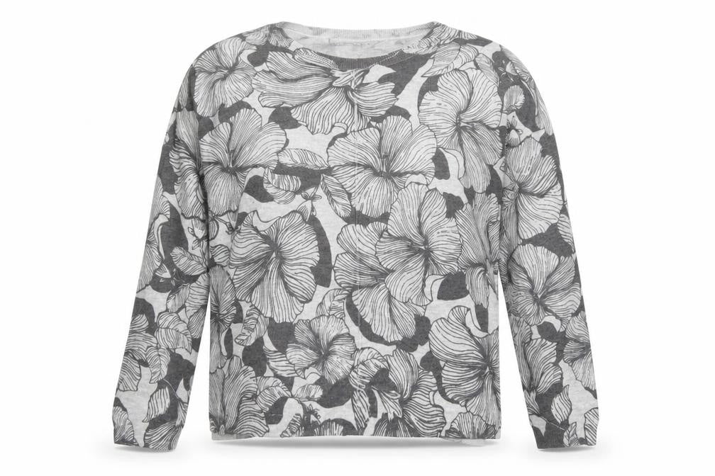 Marks and Spencer Womens Grey Round Neck Floral Acrylic Pullover Jumper Size L