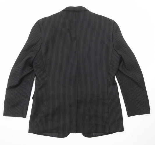 Greenwoods Mens Black Striped Polyester Jacket Suit Jacket Size 42 Regular