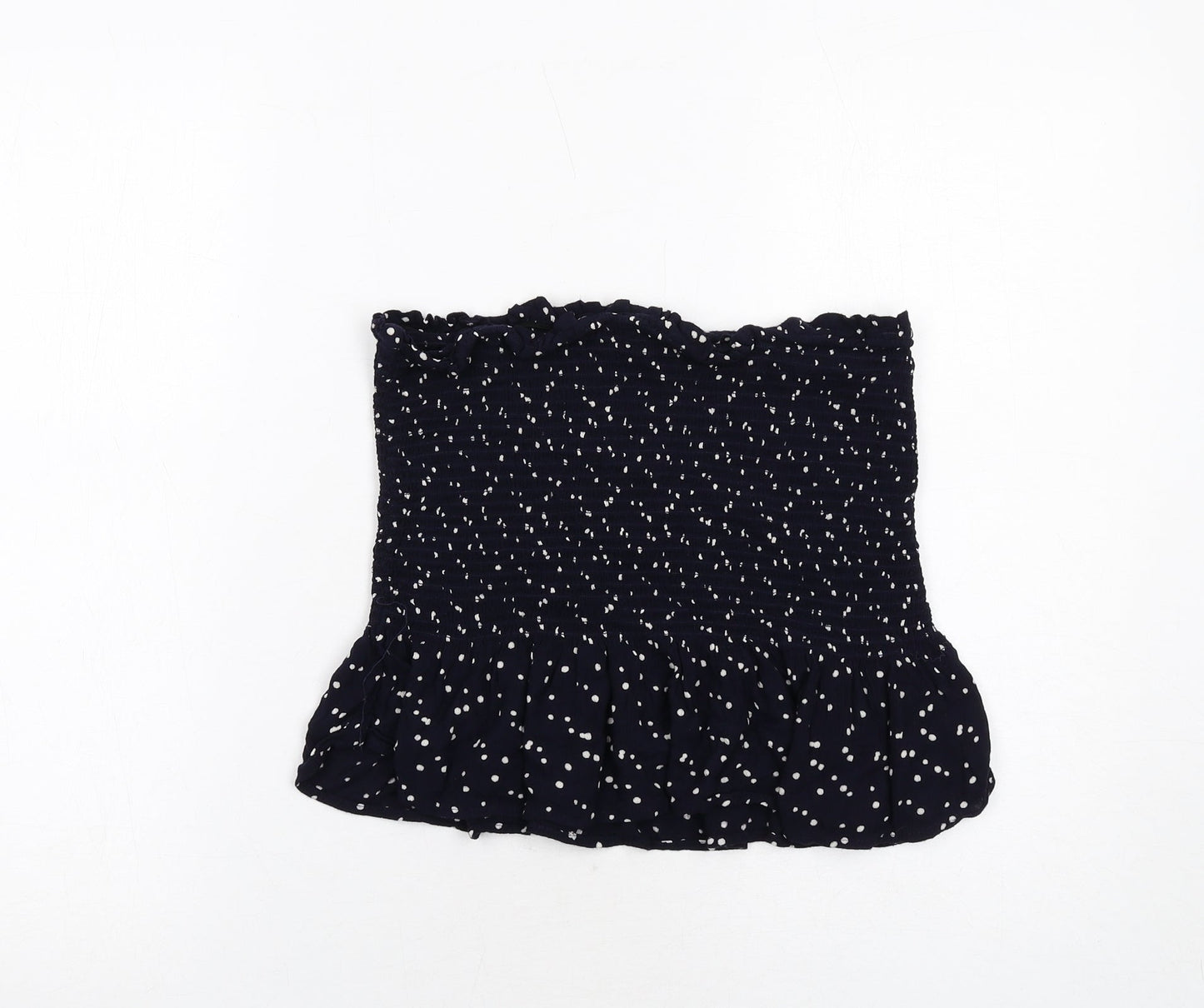 NEXT Womens Blue Polka Dot Viscose Cropped Blouse Size M Square Neck - Strapless Shirred