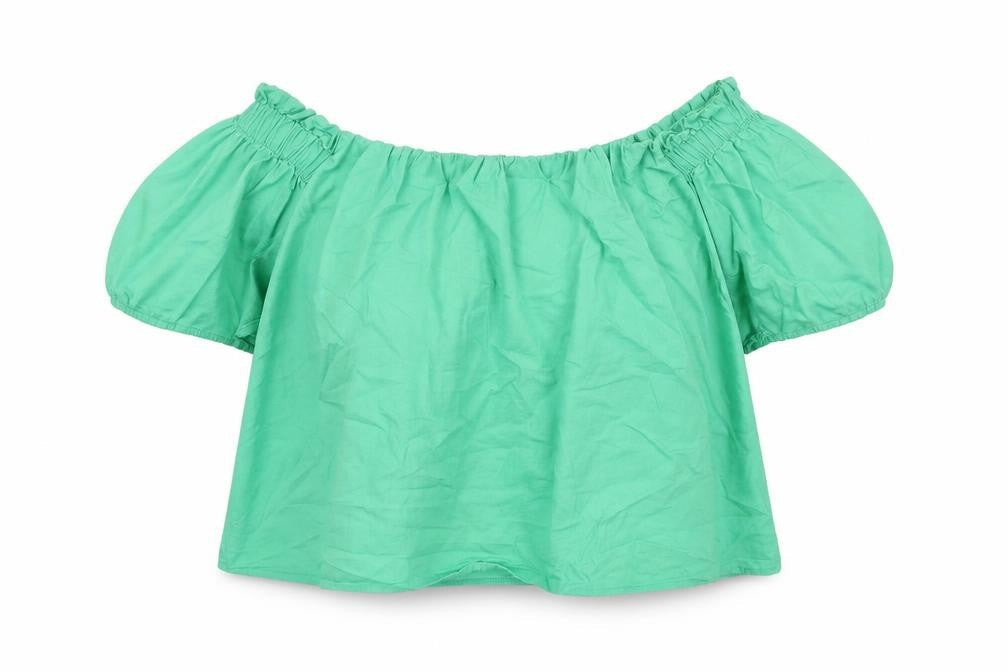 New Look Womens Green Cotton Basic Blouse Size 14 Off the Shoulder