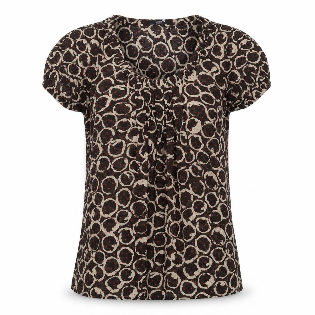 Marks and Spencer Womens Brown Geometric Polyester Basic Blouse Size 8 Scoop Neck - Front Pleat Detail