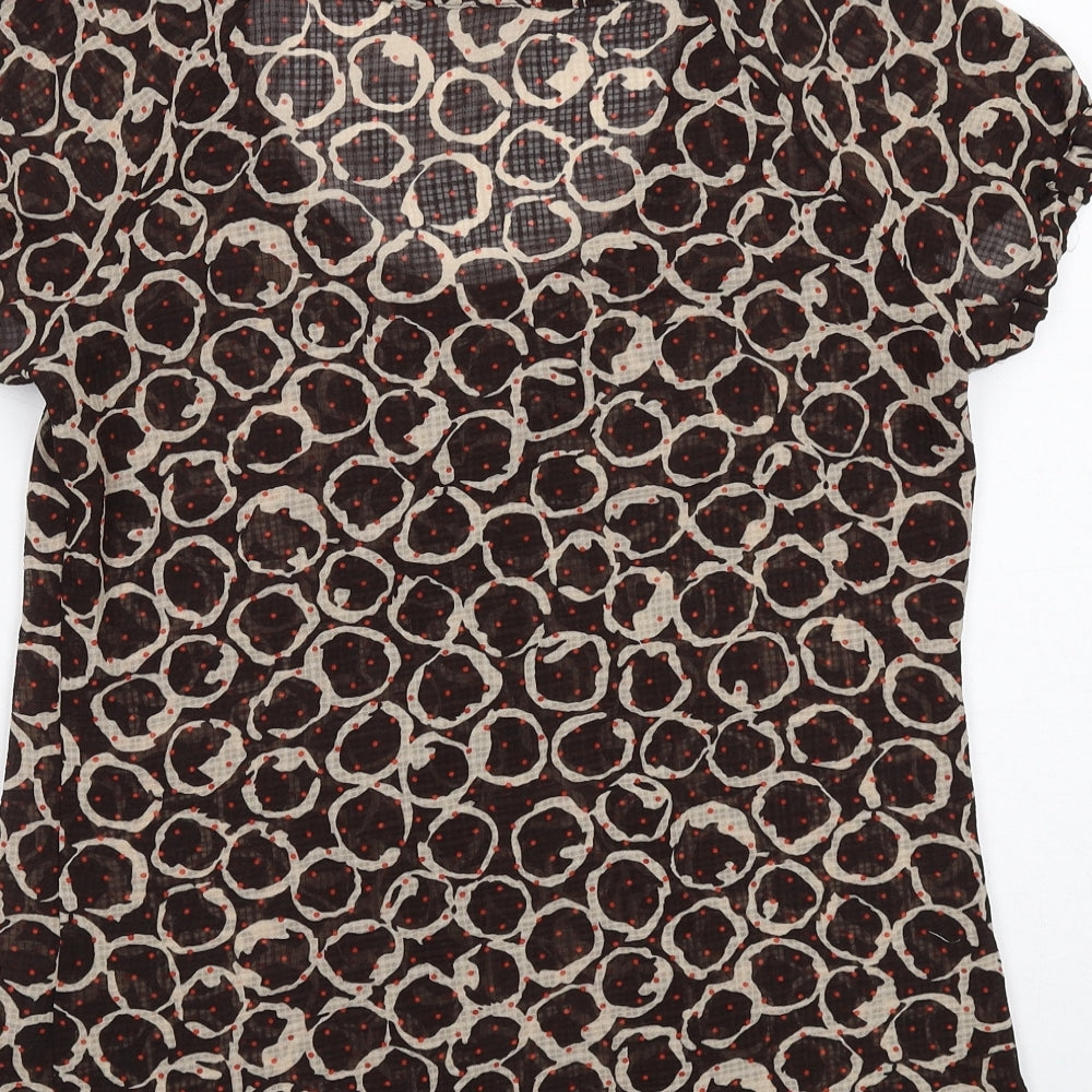 Marks and Spencer Womens Brown Geometric Polyester Basic Blouse Size 8 Scoop Neck - Front Pleat Detail