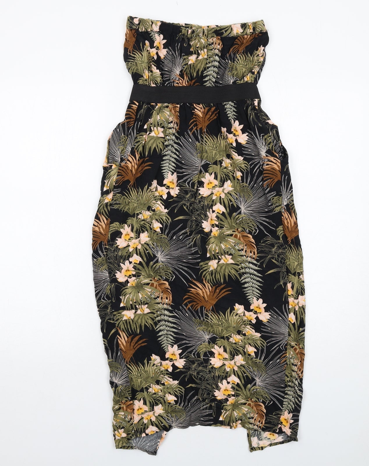 Warehouse Womens Black Floral Viscose A-Line Size 8 Off the Shoulder Pullover