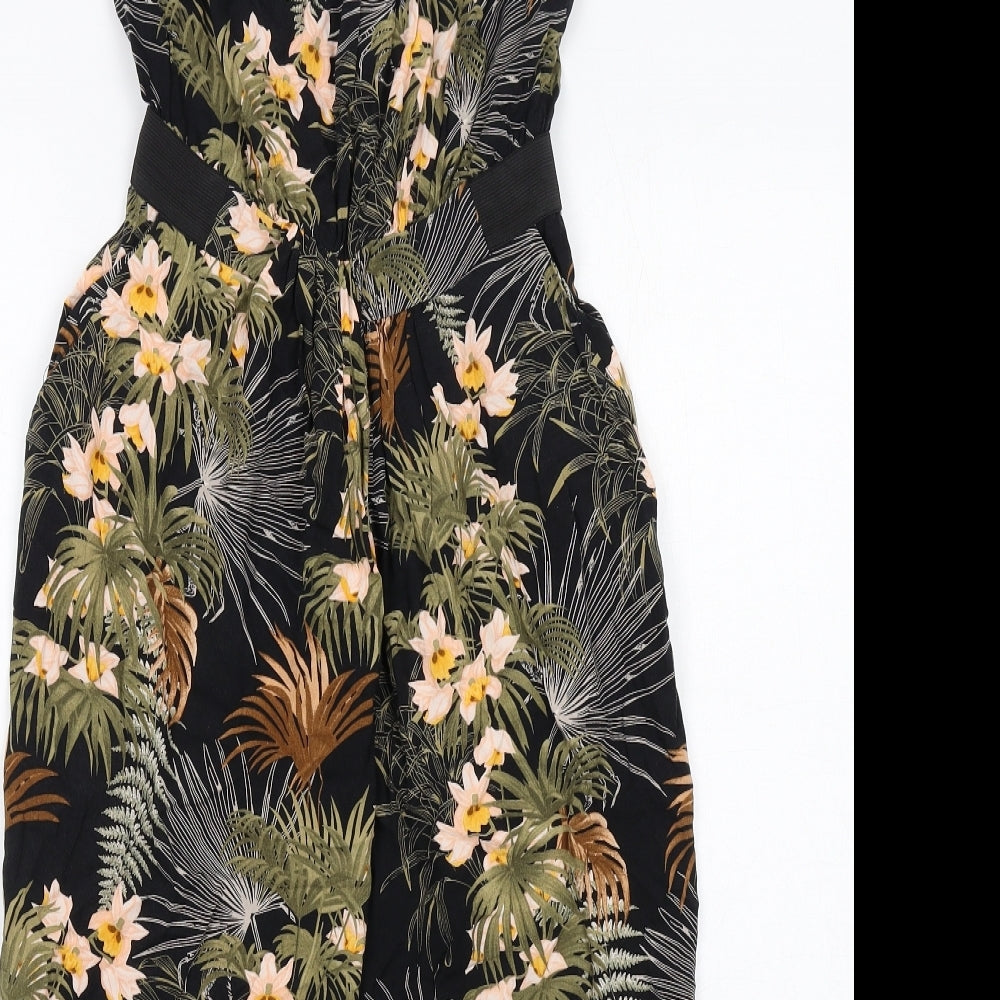 Warehouse Womens Black Floral Viscose A-Line Size 8 Off the Shoulder Pullover