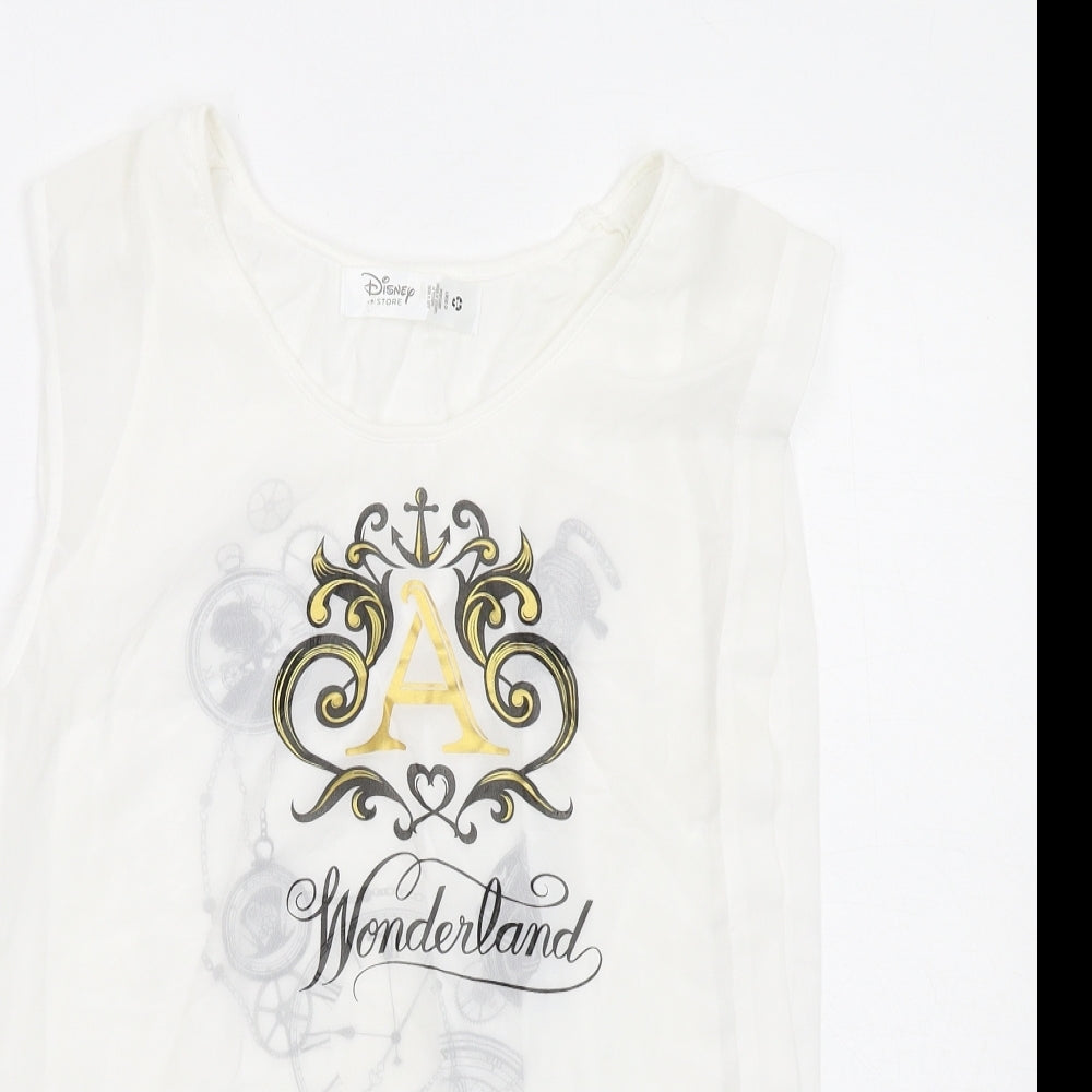 Disney Womens White Polyester Basic Blouse Size S Boat Neck - Alice in Wonderland
